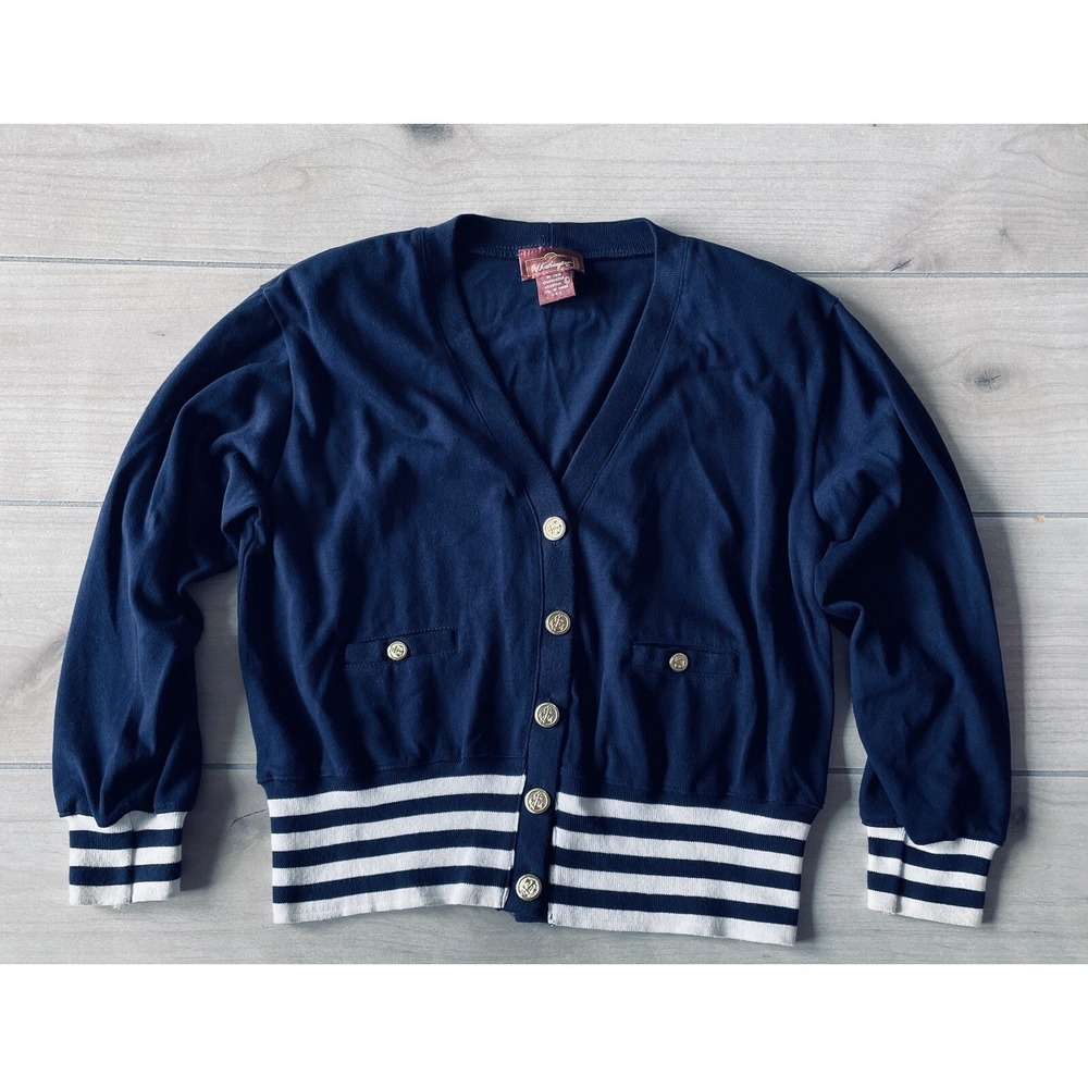 Vintage Worthington Womens Large Cardigan Nautical Navy Old Money Sweater